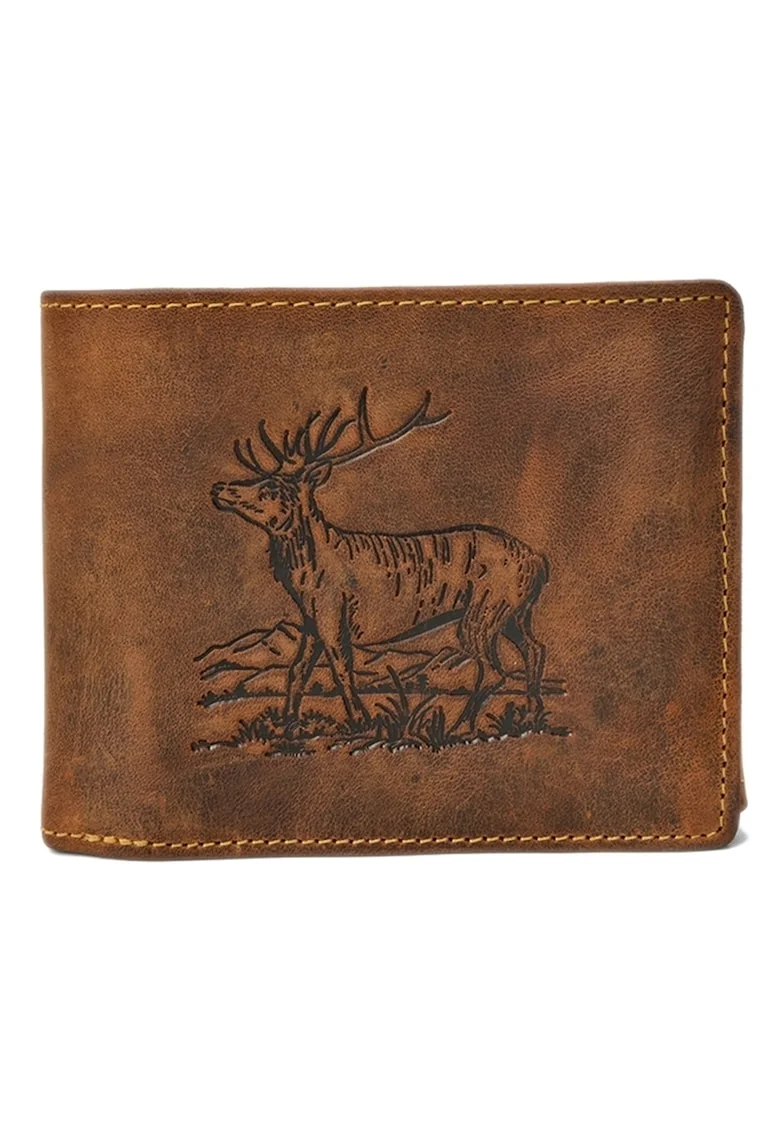 Portofel barbati piele naturala maro antichizat 12.5 x 10.5 x 3.0 cm, Vintage Hunting,  Maro antichizat