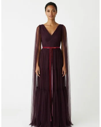 Rochie maxi din tul Sheida, Violet aubergine
