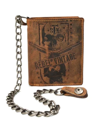 Portofel barbati piele naturala maro antichizat 10 x 12.5 x 3 cm, Rebel Skull Vintage,  Maro antichizat