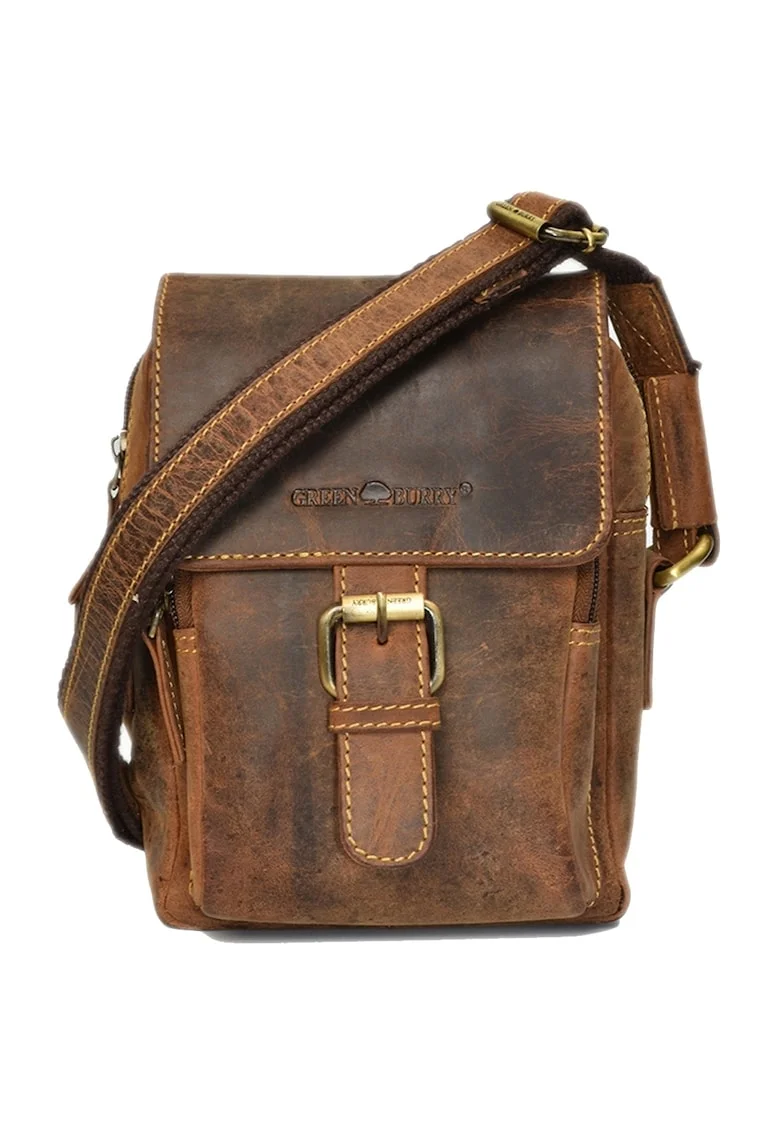 Geanta umar unisex piele naturala maro antichizat 16 x 21 cm, Vintage,  Maro antichizat