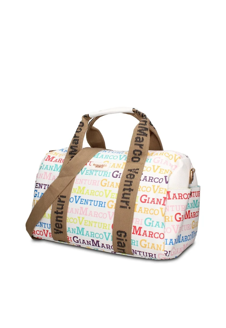 Geanta duffle de piele ecologica cu buzunare exterioare Lunaria Chic, Alb