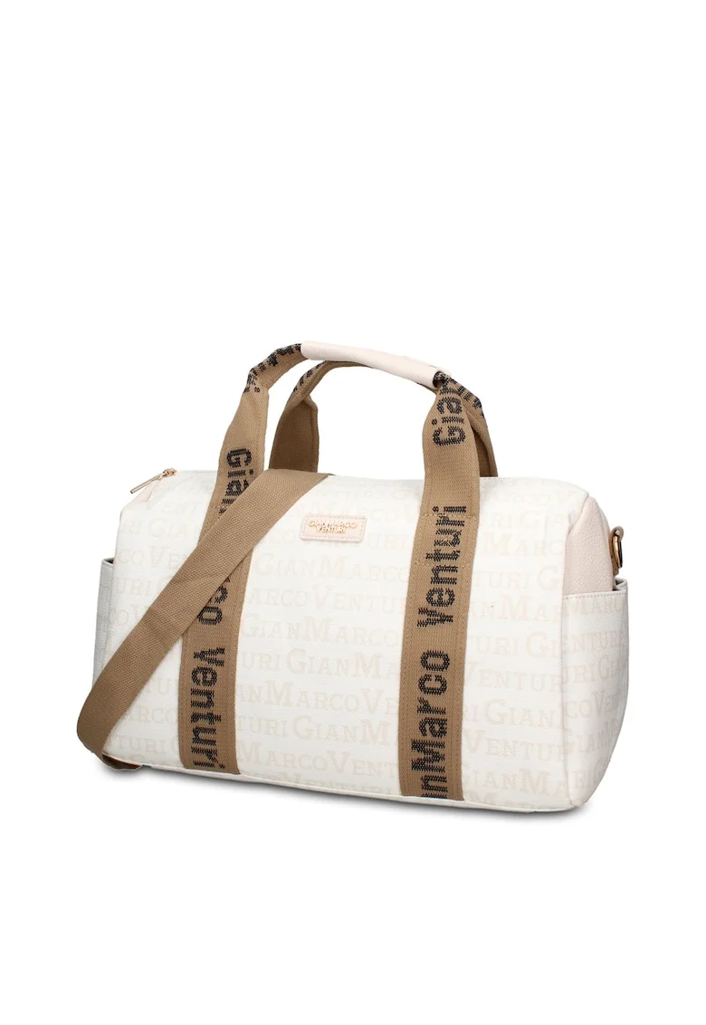 Geanta duffle de piele ecologica cu buzunare exterioare Lunaria Chic, Crem