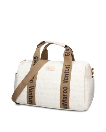Geanta duffle de piele ecologica cu buzunare exterioare Lunaria Chic, Crem