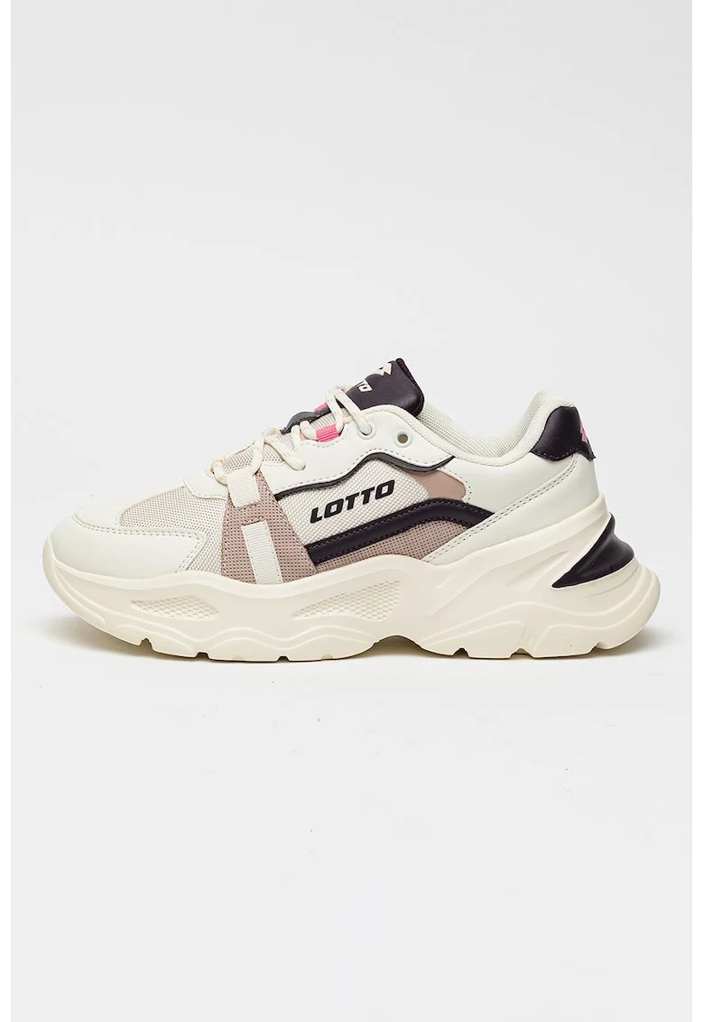 Pantofi sport Mishika din material textil si sintetic cu talpa masiva, Alb murdar/Roz prafuit