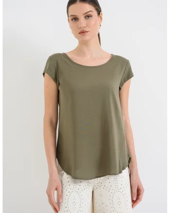 Bluza vaporoasa cu maneci scurte Nova, Verde masliniu