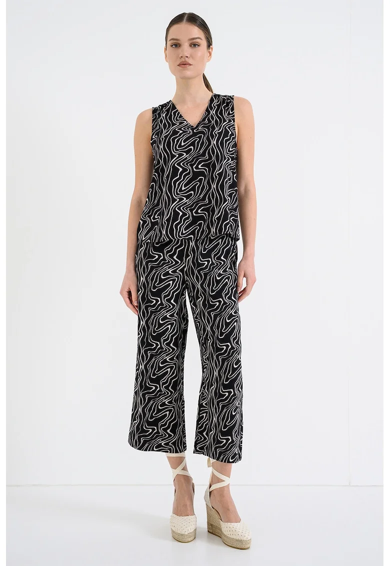 Pantaloni cu croiala ampla, Negru/Alb murdar