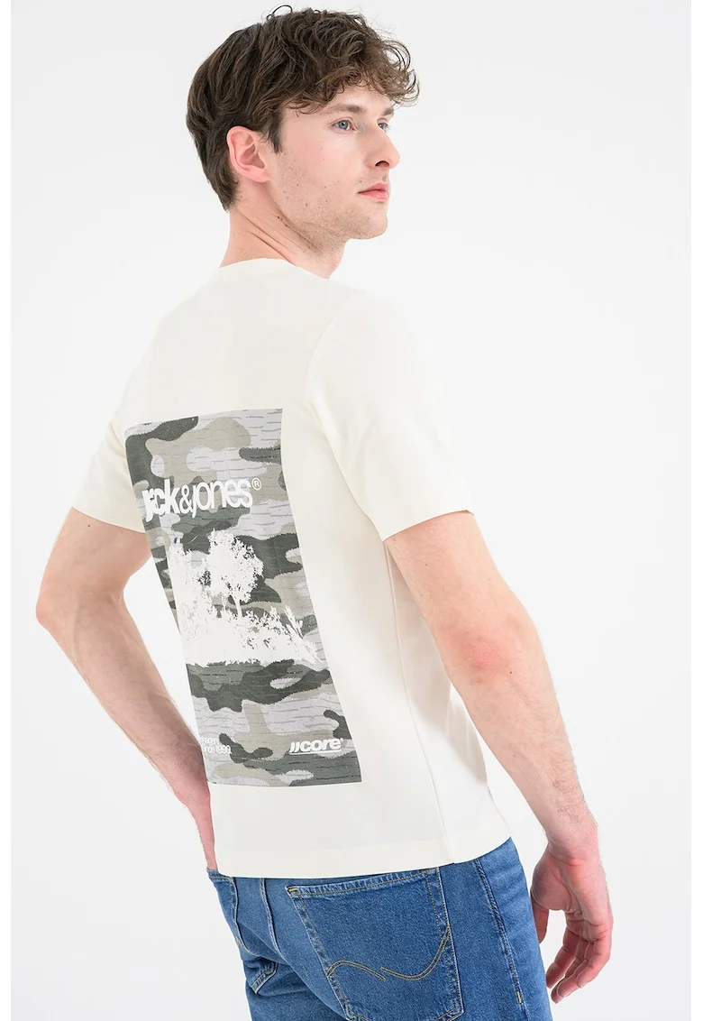 Tricou cu imprimeu logo camuflaj, Alb murdar