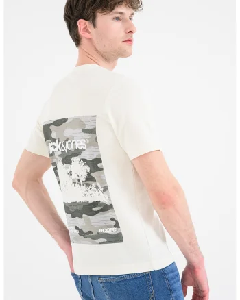 Tricou cu imprimeu logo camuflaj, Alb murdar