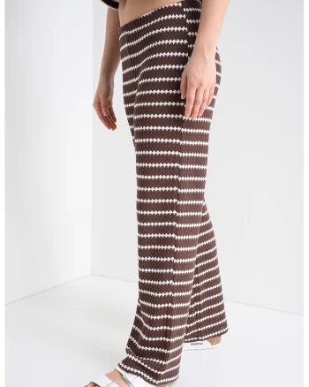Pantaloni drepti din tricot, Alb/Maro