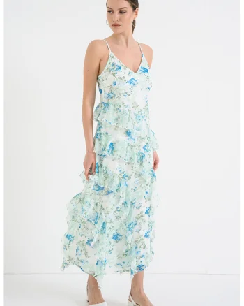Rochie cu volane Smilla, Turcoaz/Verde pal