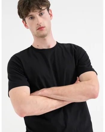 Tricou cu decolteu la baza gatului, imprimeu grafic si model text pe partea din spate, Negru