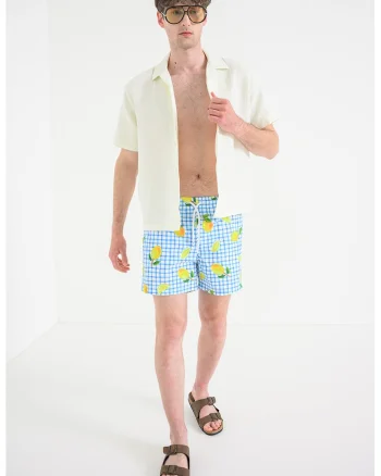 Bermude de baie cu model, Galben/Turcoaz