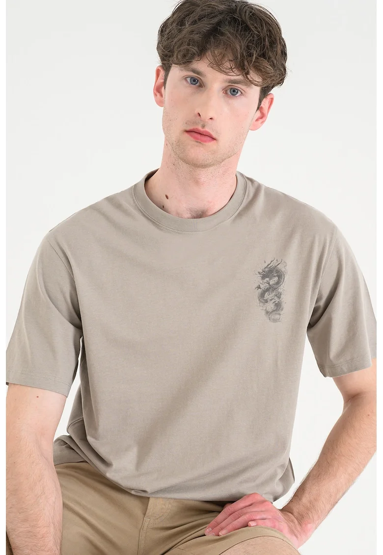 Tricou lejer din bumbac organic cu imprimeu, Maro taupe deschis