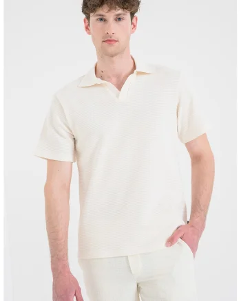 Tricou polo cu aspect texturat Bluharry, Crem