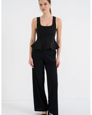 Bluza cu terminatie evazata, fara maneci, Negru