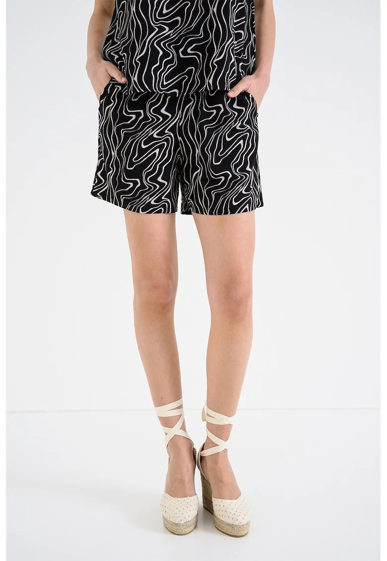 Pantaloni scurti cu imprimeu abstract, Negru/Alb murdar