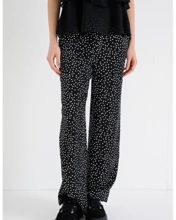 Pantaloni lungi cu talie inalta, Alb/Negru