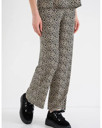 Pantaloni lungi cu talie inalta, Alb fildes/Negru