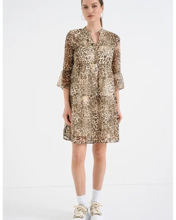 Rochie mini cu animal print, Maro/Crem