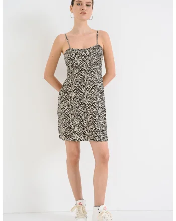 Rochie dreapta cu bretele inguste, Negru/Crem