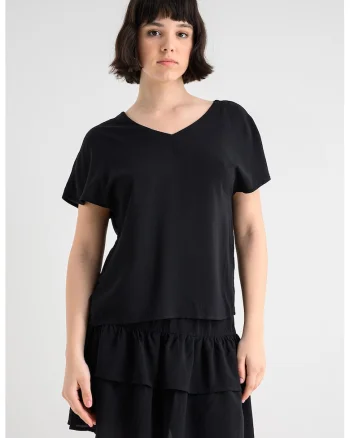 Bluza cu decolteu in V si maneci scurte, Negru