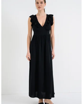 Rochie maxi cu decolteu in V Easy, Negru
