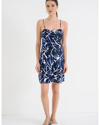 Rochie dreapta cu bretele inguste, Alb/Bleumarin