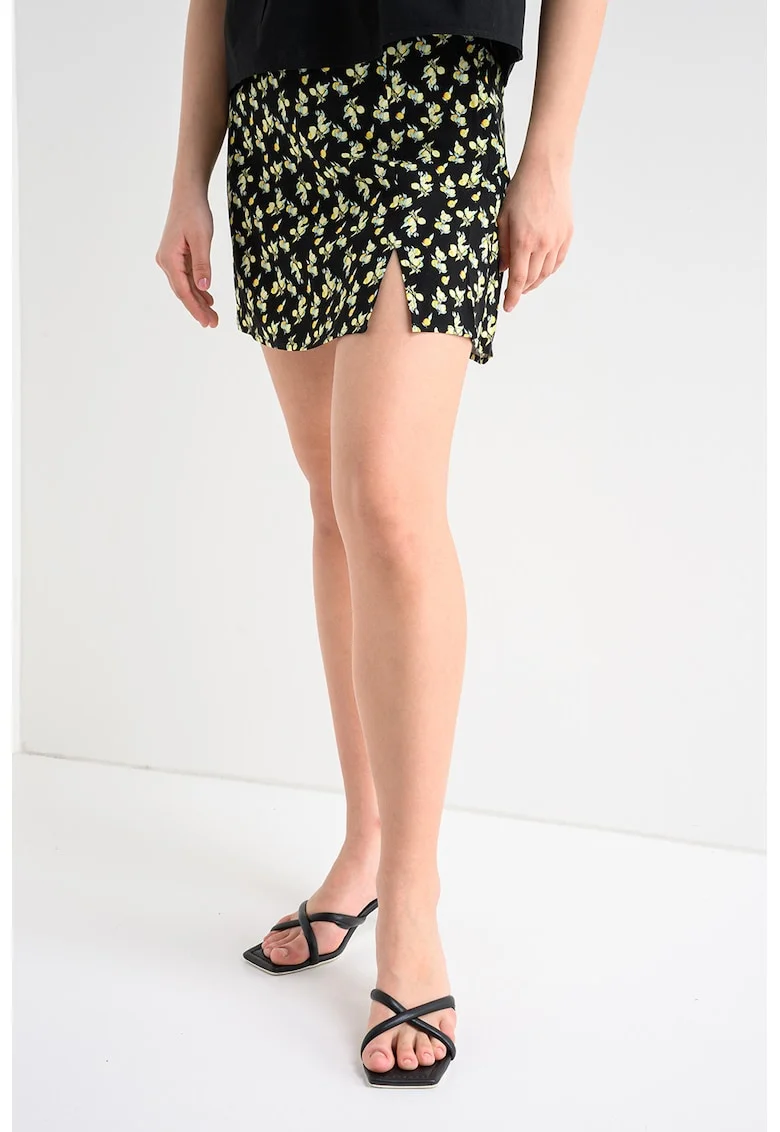 Fusta cu slit lateral, Negru/Verde lime