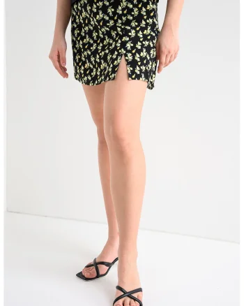 Fusta cu slit lateral, Negru/Verde lime