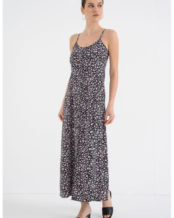 Rochie vaporoasa cu model, Alb/Negru/Roz
