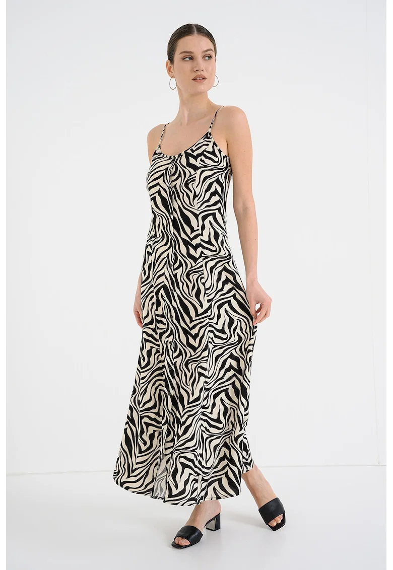 Rochie vaporoasa cu model, Negru/Crem