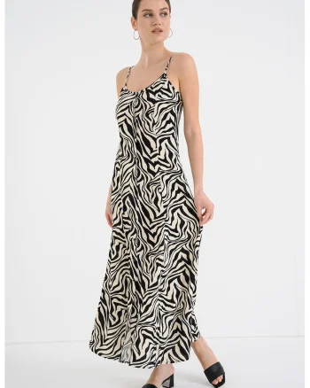 Rochie vaporoasa cu model, Negru/Crem