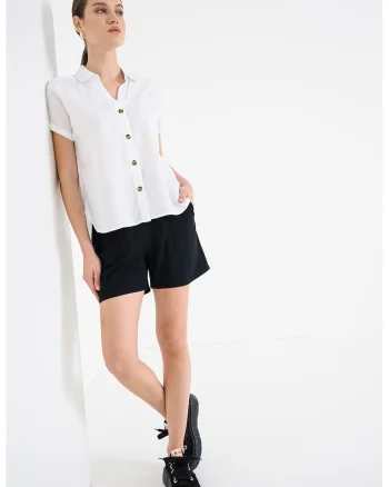 Rochie-camasa din amesec de lyocell cu maneci scurte, Alb