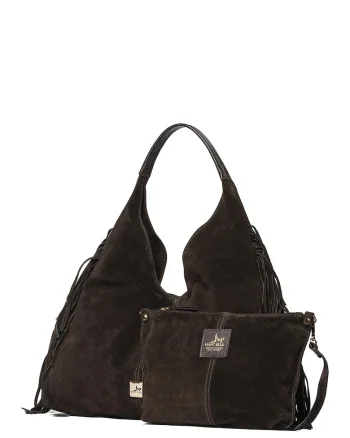 Geanta hobo de piele intoarsa Seraphina Pro, Maro inchis