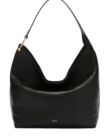 Geanta hobo din piele cu model uni Silvana Pro, Negru