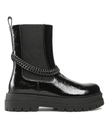 Botine dama,  piele ecologica, fermoar, negru,