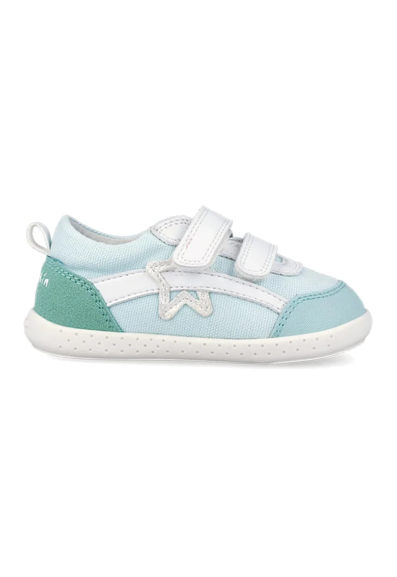Pantofi sport cu velcro si garnituri din material sintetic, Alb/Verde/Albastru pastel