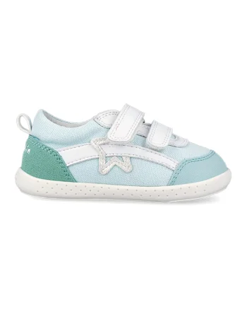 Pantofi sport cu velcro si garnituri din material sintetic, Alb/Verde/Albastru pastel