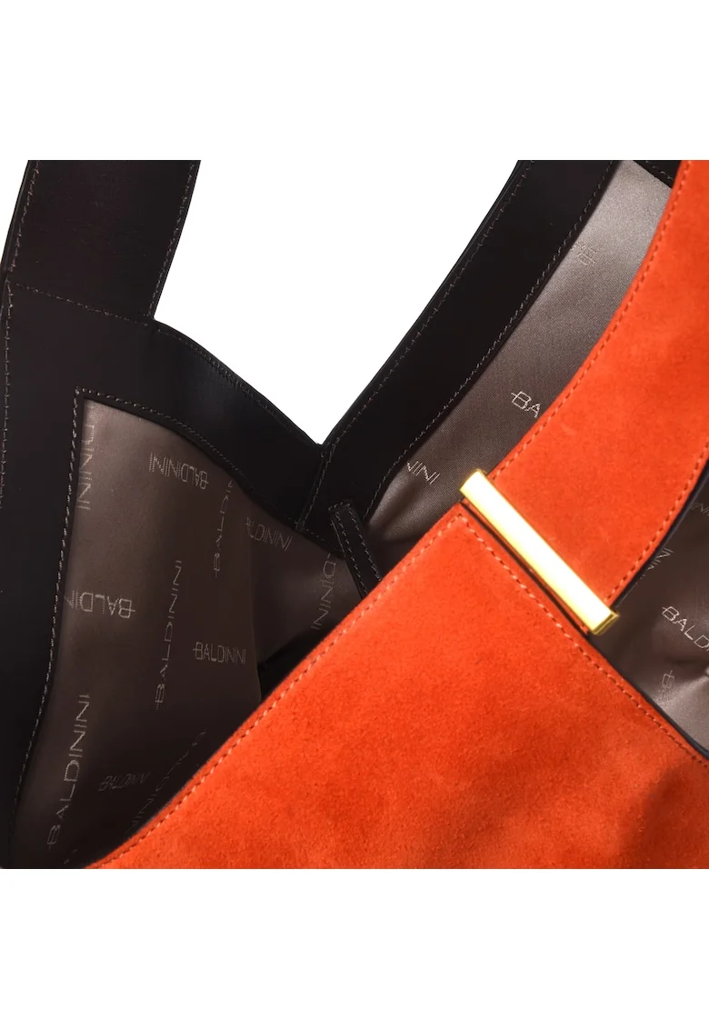 Geanta shopper  din piele intoarsa, Rosu, 30x48x15