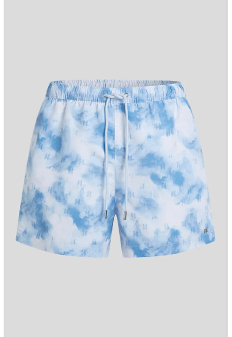 Pantaloni scurti de baie cu imprimeu, Alb/Albastru