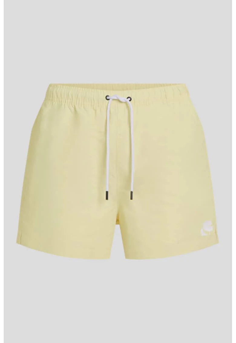 Pantaloni scurti de baie cu imprimeu logo, Galben pai