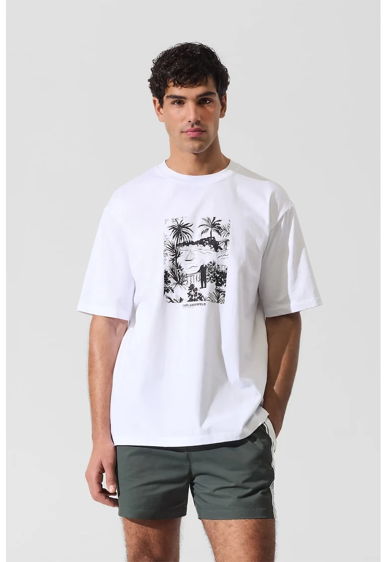 Tricou din bumbac organic cu imprimeu, Alb/Negru
