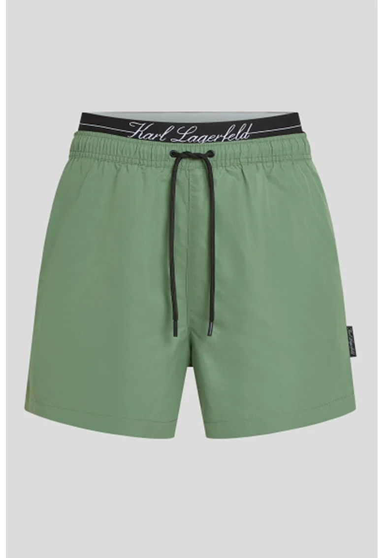 Pantaloni scurti de baie cu snur de ajustare in talie, Verde