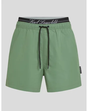 Pantaloni scurti de baie cu snur de ajustare in talie, Verde