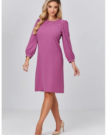 Rochie cu croiala dreapta si detalii brodate, Lila