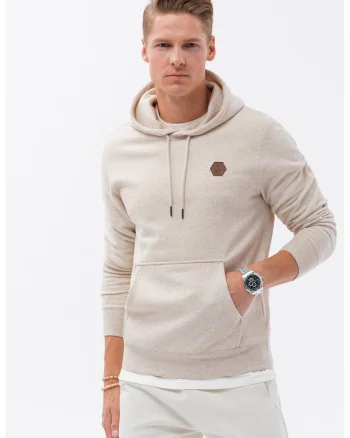 Hanorac din amestec de bumbac cu buzunar kangaroo, Crem