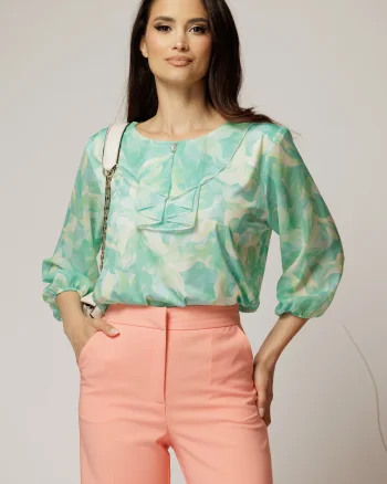 Bluza eleganta din viscoza cu imprimeu lila si roz si croi lejer