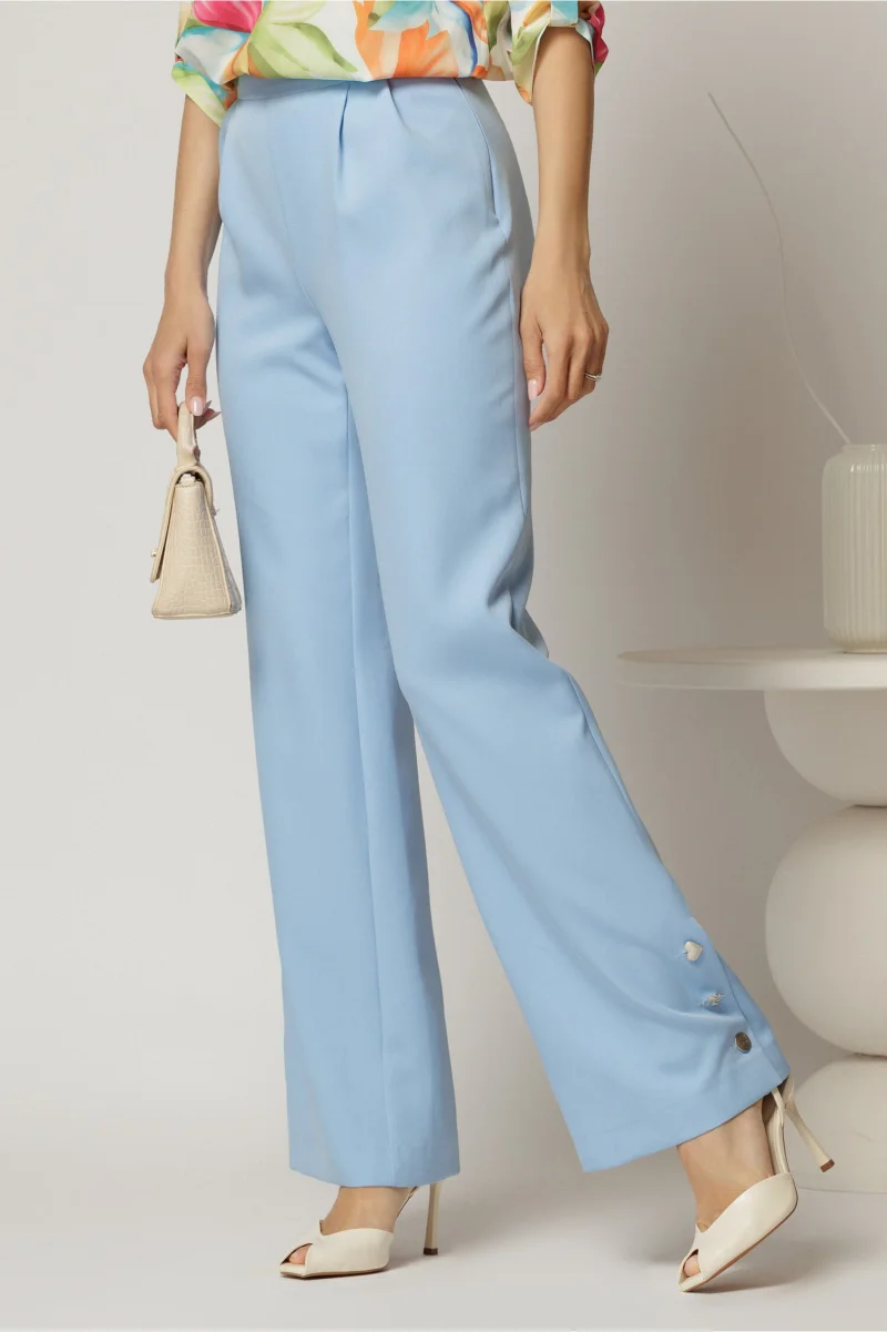 Pantaloni DY Fashion bleu croi drept cu nasturi decorativi la tiv