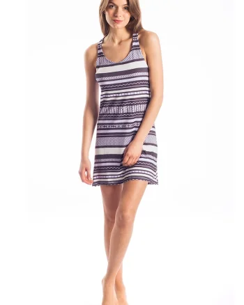 Rochie cu model in dungi Jessy Pat, Alb/Lila