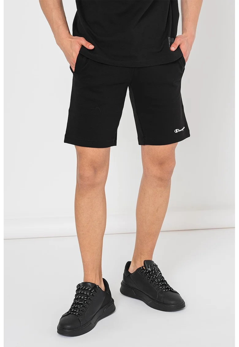 Pantaloni scurti de bumbac cu snur, Negru